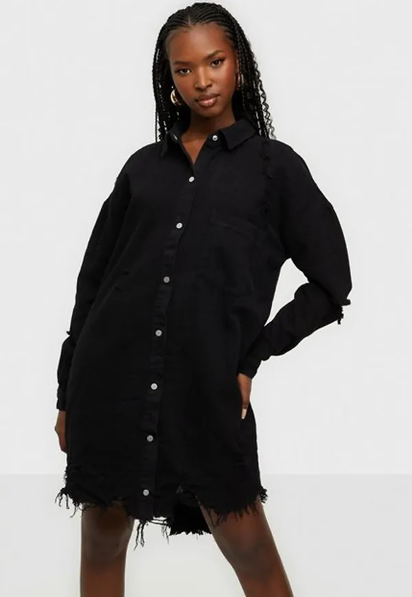 Missguided Super Hem Distress Denim Shirt Dress Klänning