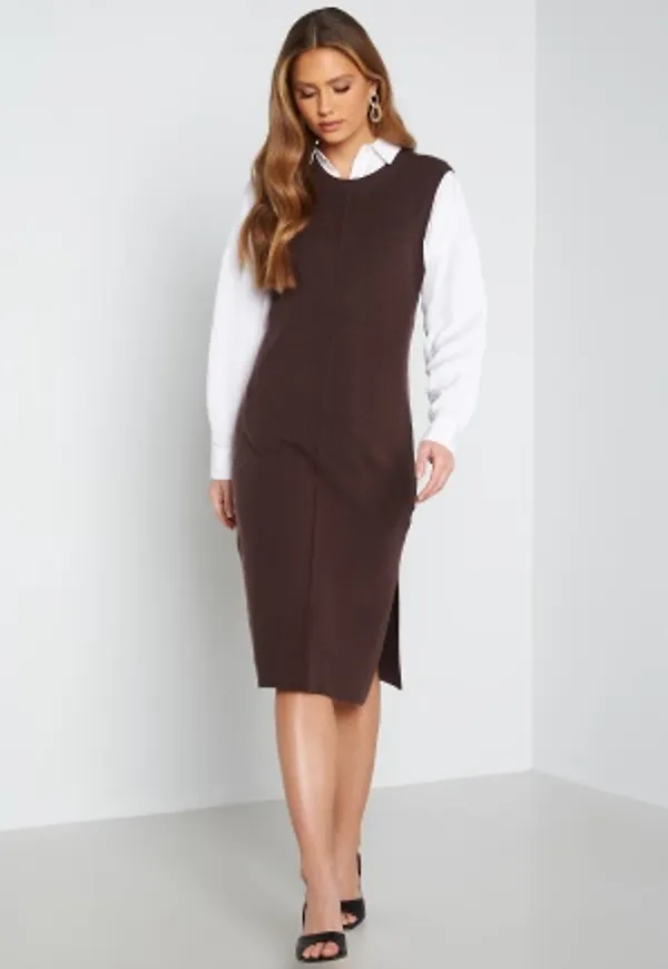 Happy Holly Jolene fine knitted vest dress Dark brown 48/50