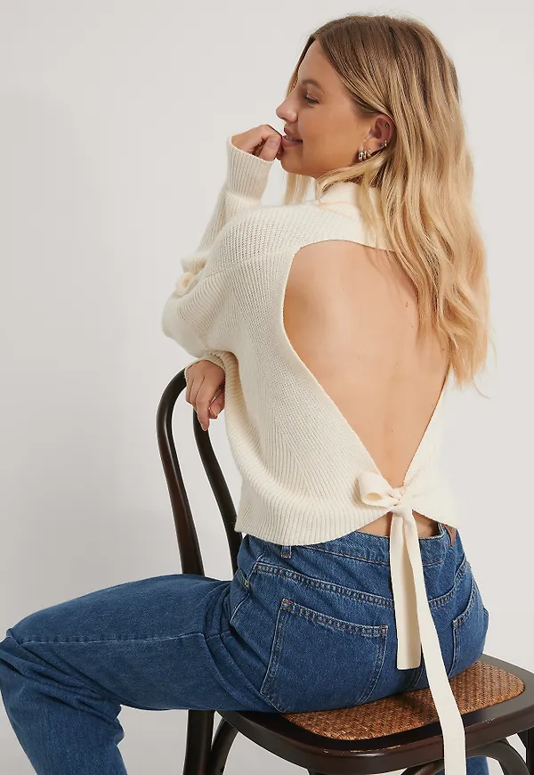 NA-KD Trend Stickad Tröja Med Öppen Rygg - Offwhite