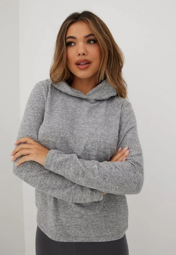 Pieces Pcpam Ls Hoodie Noos Stickade västar Light Grey Melange