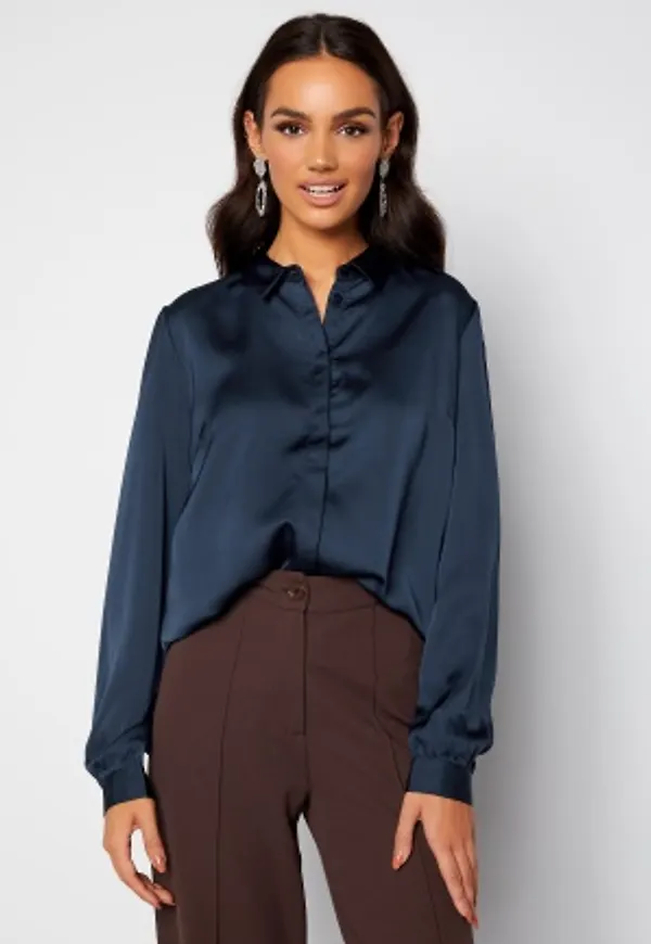 VILA Ellette Satin L/S Shirt Navy Blazer 42