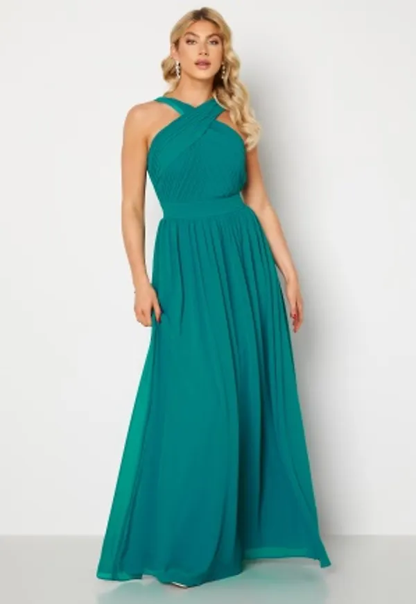 Goddiva Cross Front Chiffon Maxi Dress Sapphire M (UK12)