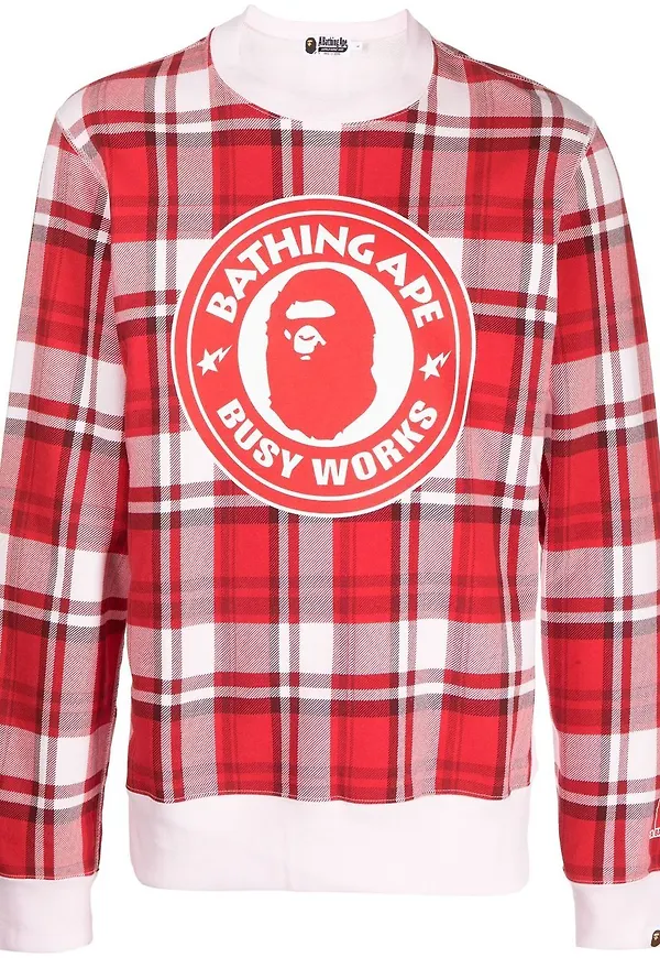 A BATHING APE® skotskrutig sweatshirt med logotyp - Röd