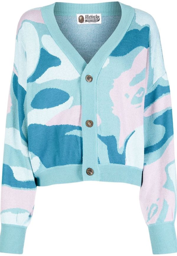 A BATHING APE® v-ringad intarsiastickad kofta - Blå