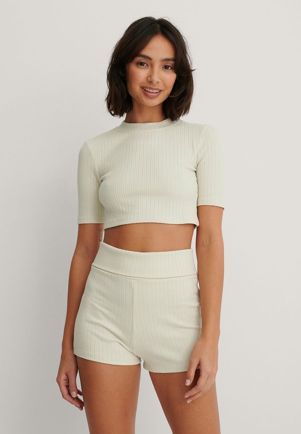 NA-KD Basic Basic Ribbade Shorts Med Hög Midja - Beige