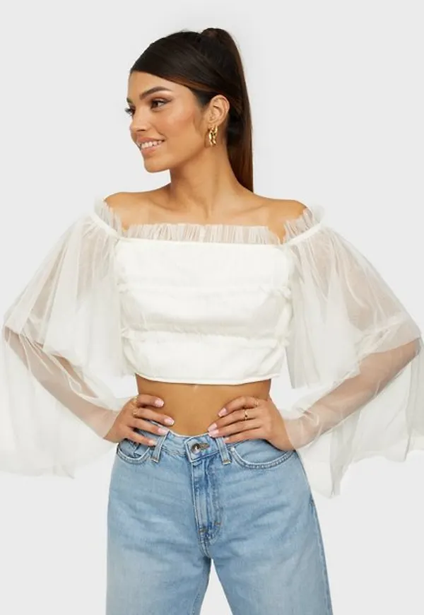 Anaya Bardot Ruffle Top Långärmade toppar White