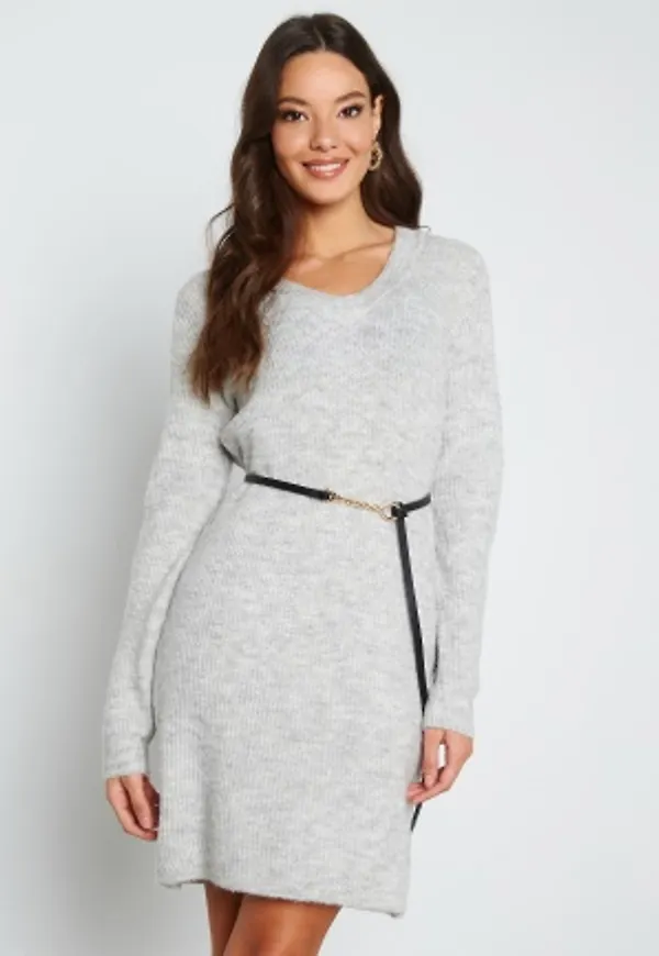 Pieces Ellen V-neck Knit Dress Light Grey Melange XS