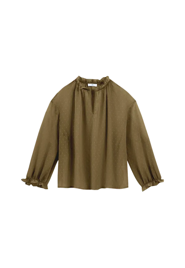 La Redoute - Prickmönstrad blus med ståkrage och lång ärm - Brun