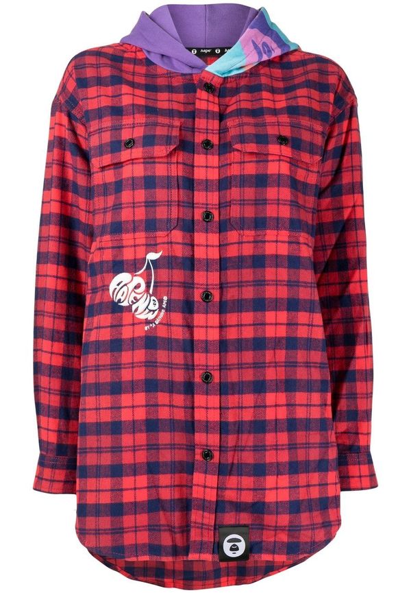 AAPE BY *A BATHING APE® skotskrutig skjorta med huva - Röd