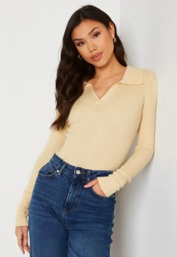 Pieces Hartley LS V-Neck Polo Knit Buttercream L