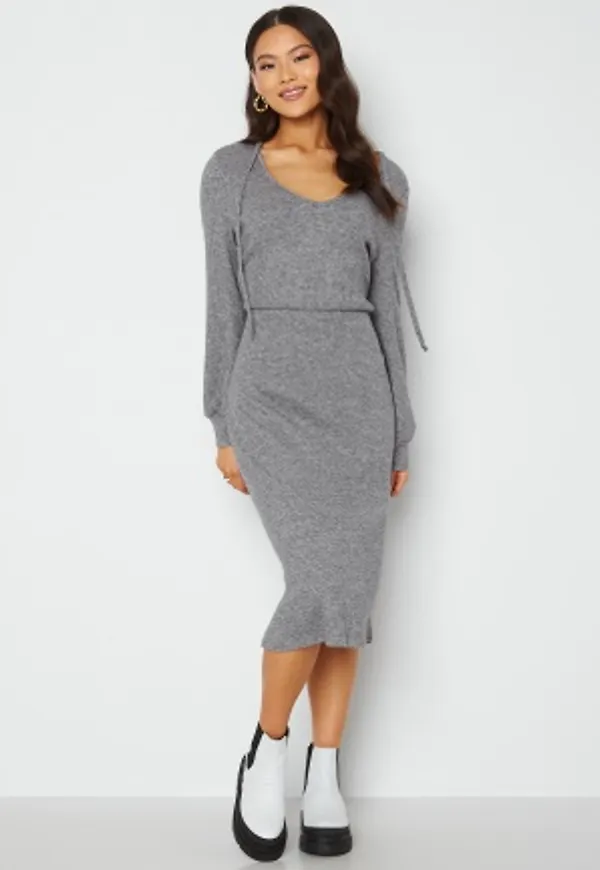 Happy Holly Josey rib midi dress Grey melange 40/42