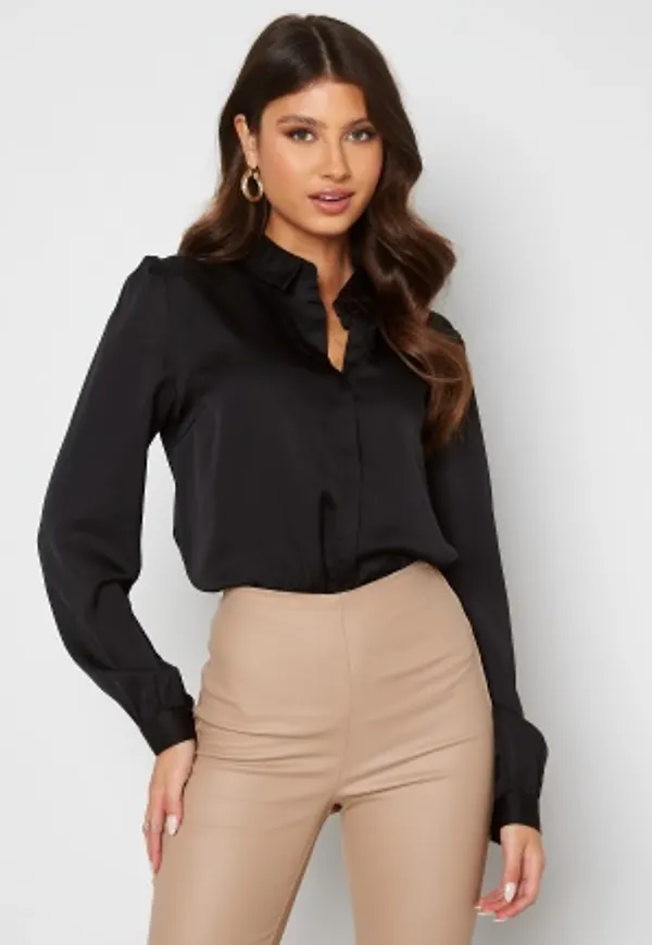 VILA Ellette Satin L/S Shirt Black 40