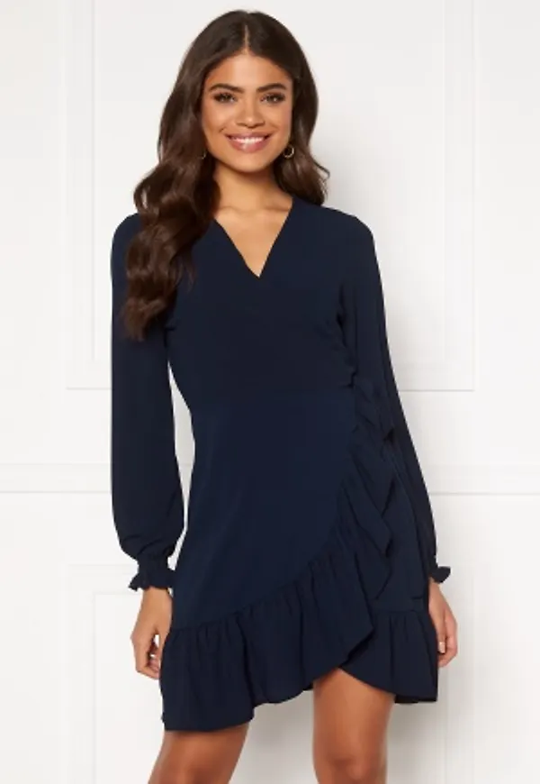 John Zack Frilly Wrap Mini Dress Navy XS (UK8)