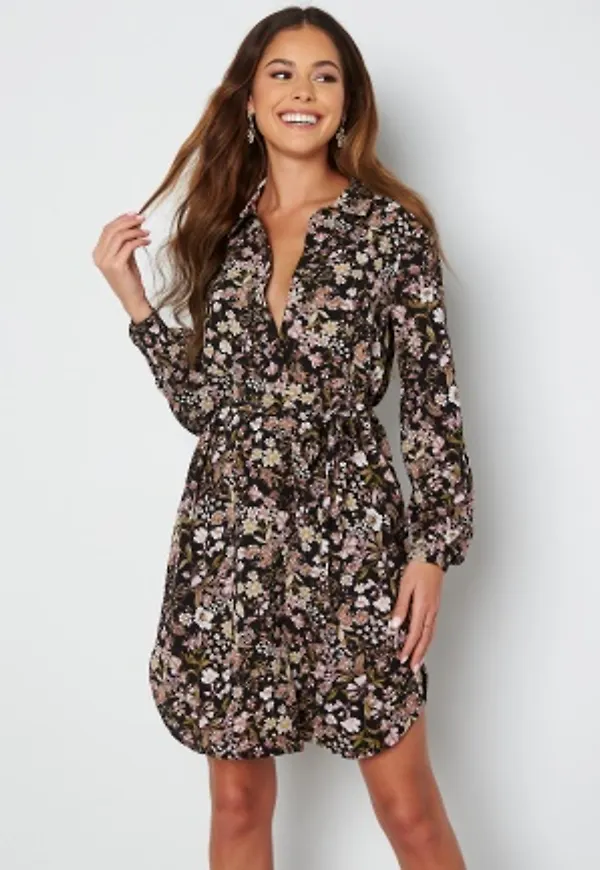 ONLY Nova Lux L/S Shirt Dress Black AOP Flowers XL