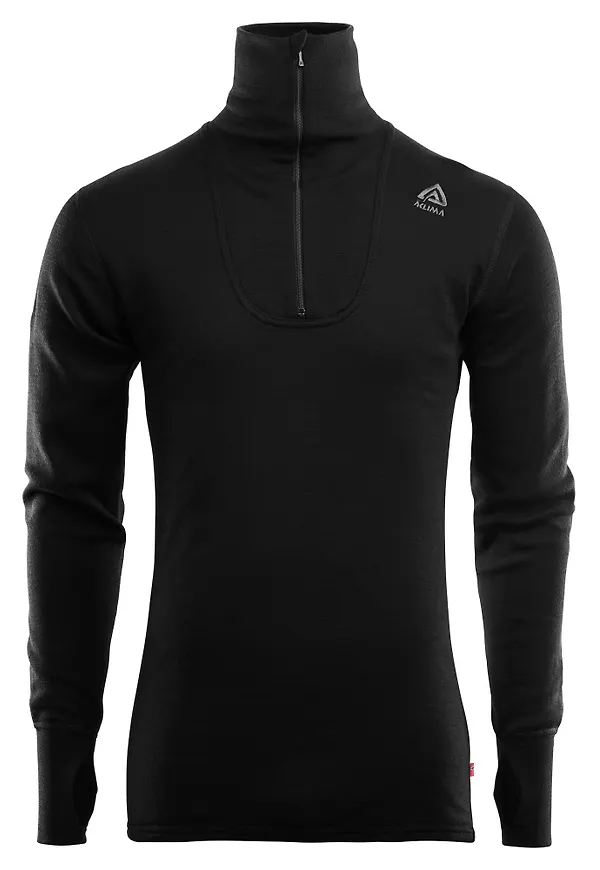 Aclima DoubleWool Polo with Zip Man Jet Black/Marengo