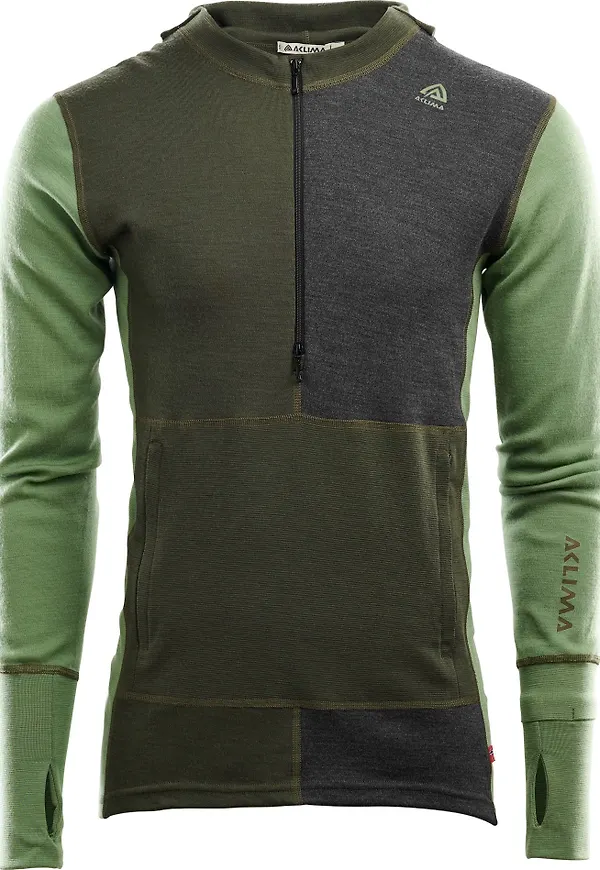 Aclima Men's WarmWool Hoodsweater with Zip Olive Night/Dill/Marengo