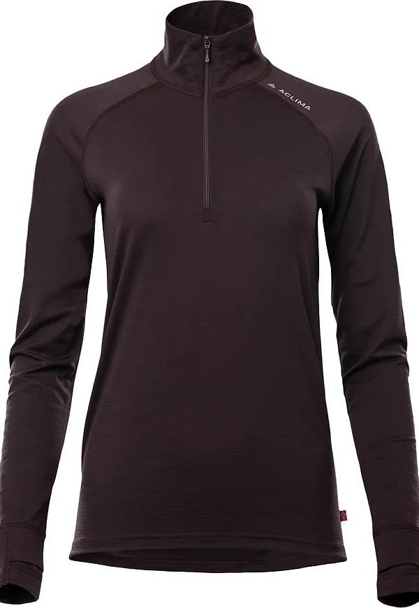 Aclima Women's LightWool 180 Polo with Zip Chocolate Plum