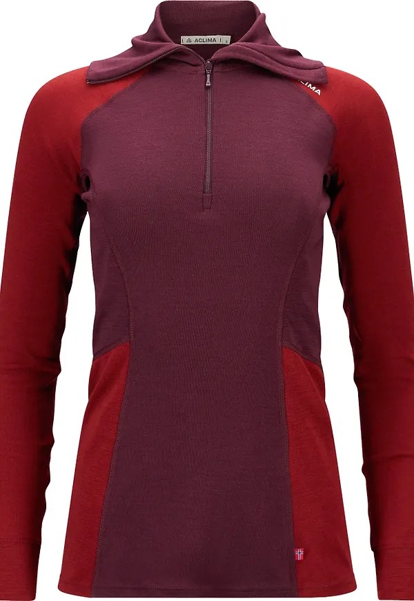 Aclima Women's WarmWool Polo Fig/Red Dahlia