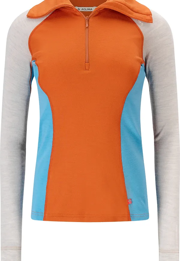 Aclima Women's WarmWool Polo Gold Flame/Beige Melange/Niagara