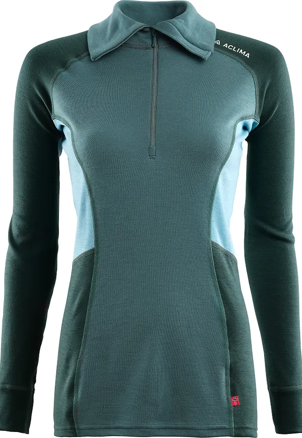 Aclima Women's WarmWool Polo North Atlantic/Green Gables/Reef Waters