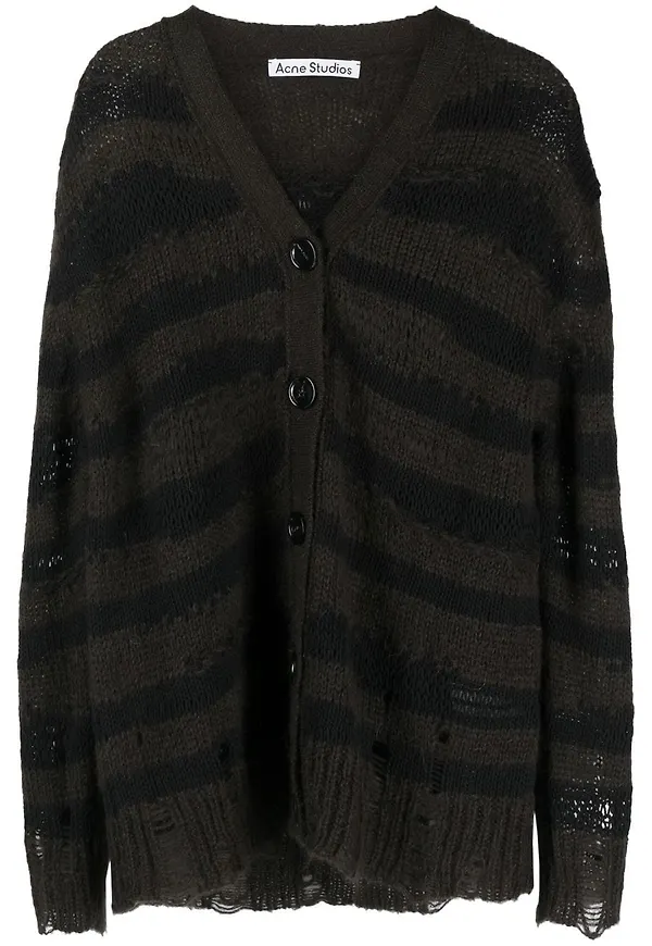 Acne Studios distressed stripe-print cardigan - Brun