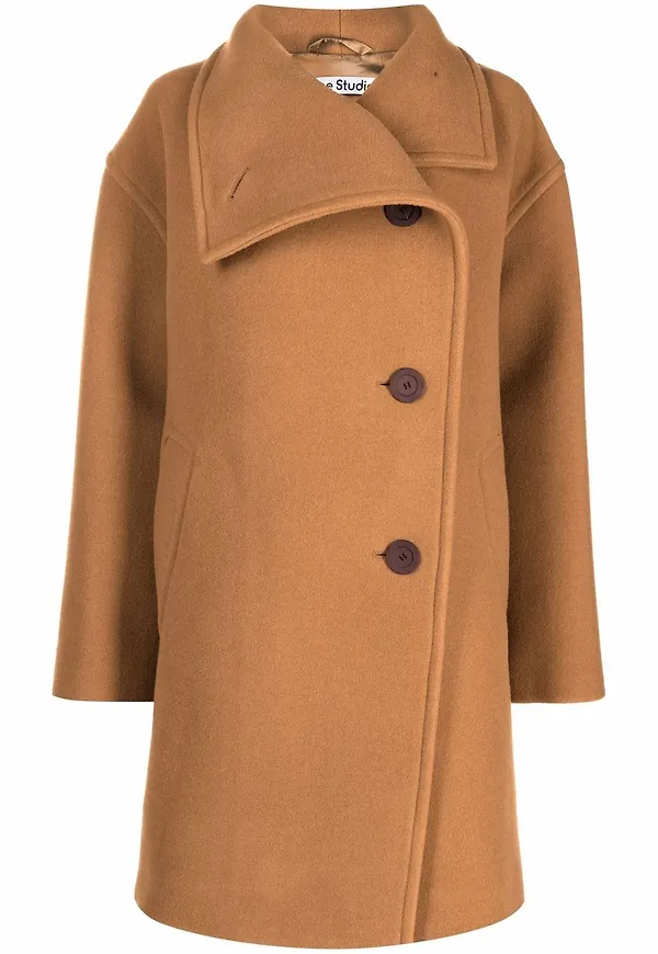 Acne Studios dubbelknäppt kappa med trattformad krage - Brun