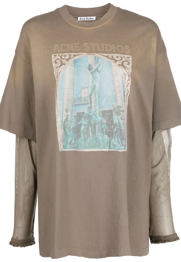 Acne Studios logo-print layered T-shirt - Brun