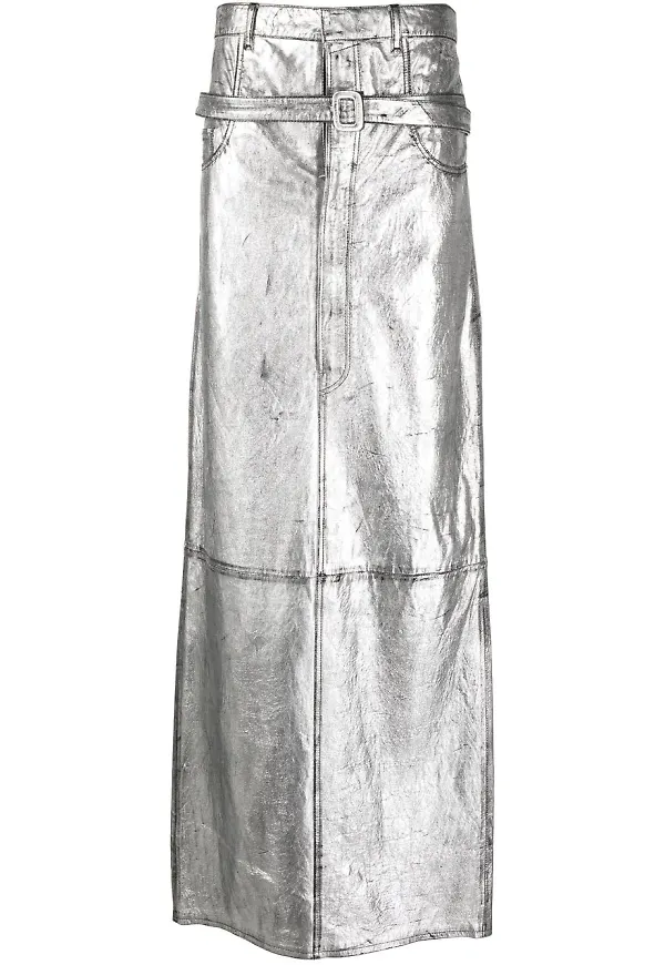 Acne Studios maxikjol med paperbag-midja - Silverfärgad