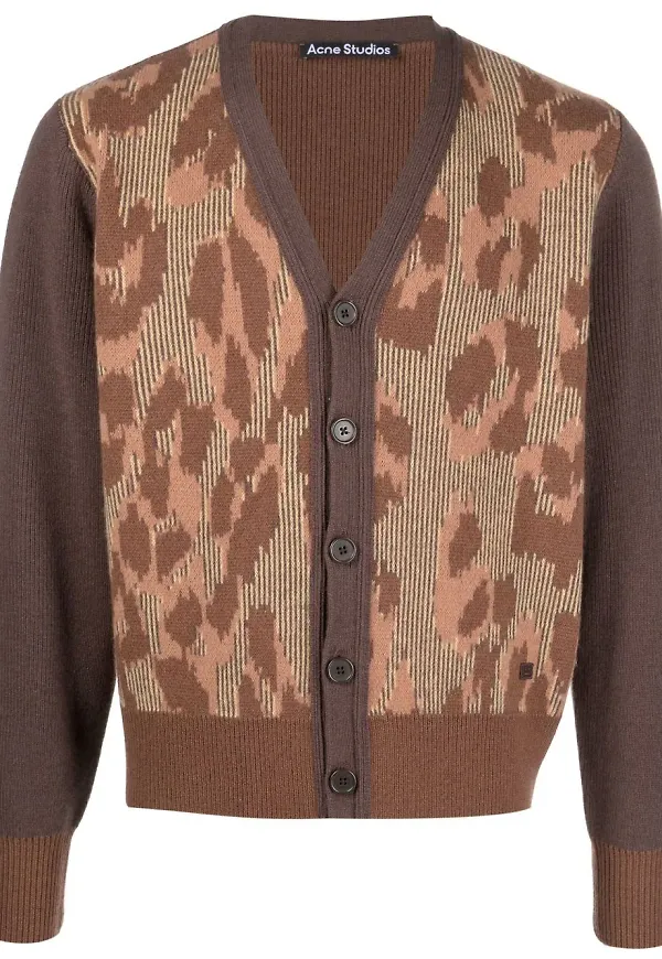 Acne Studios mönstrad intarsiastickad kofta - Brun