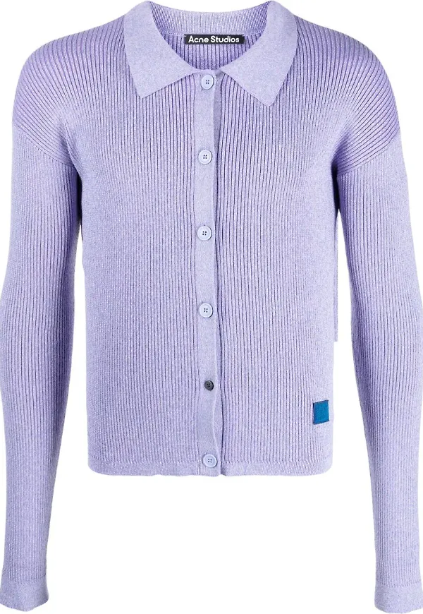 Acne Studios ribbstickad kofta med krage - Lila