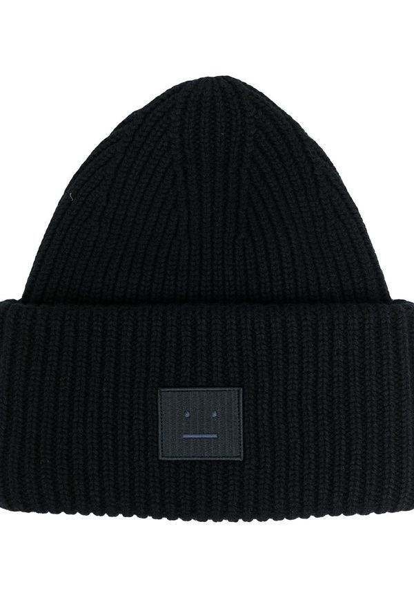 Acne Studios ribbstickad mössa med märke - Svart