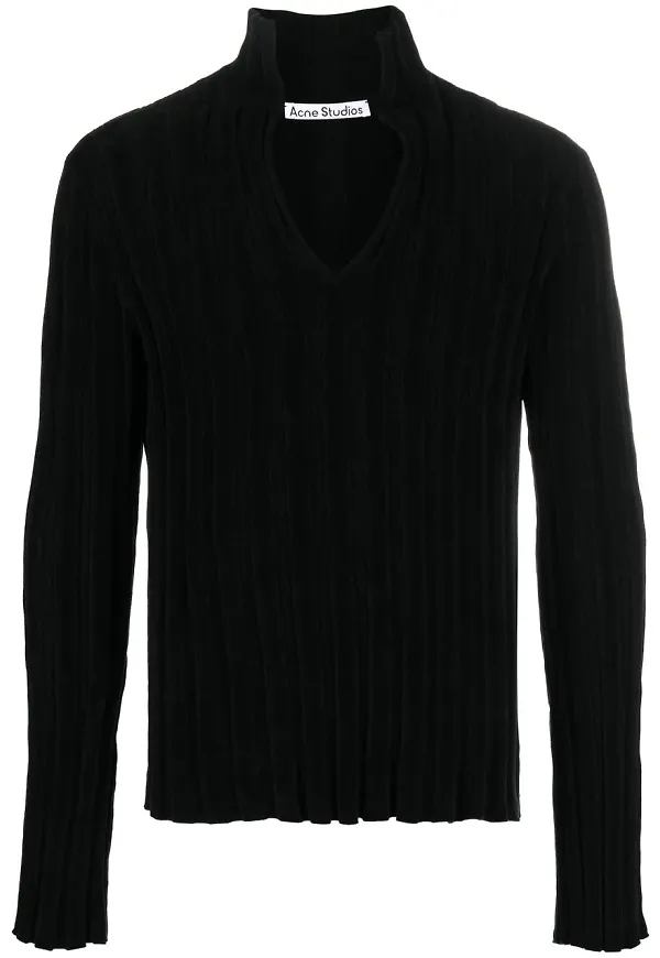 Acne Studios ribbstickad v-ringad tröja - Svart