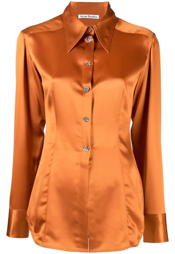 Acne Studios sidenskjorta med spetsig krage - Orange