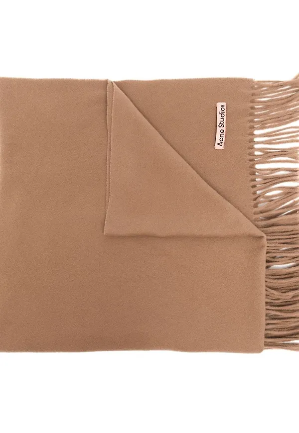 Acne Studios sjal med franskant och logotyp - Brun