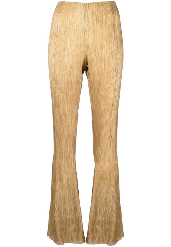Acne Studios utsvängda plisserade sidenbyxor - Brun
