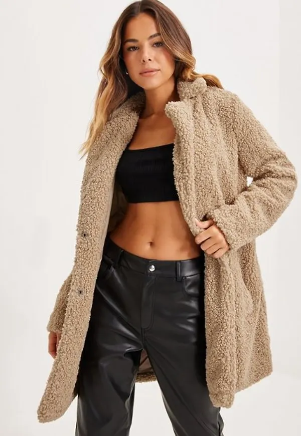Noisy May Nmgabi L/S Jacket Noos Faux Fur Beige