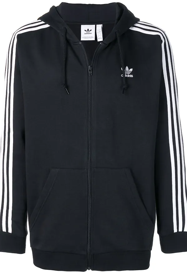 adidas 3-Stripes huvtröja med dragkedja - Svart