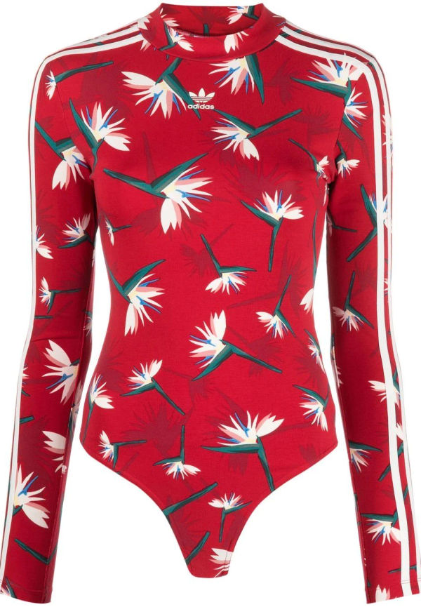 adidas blommig body med logotyp - Röd