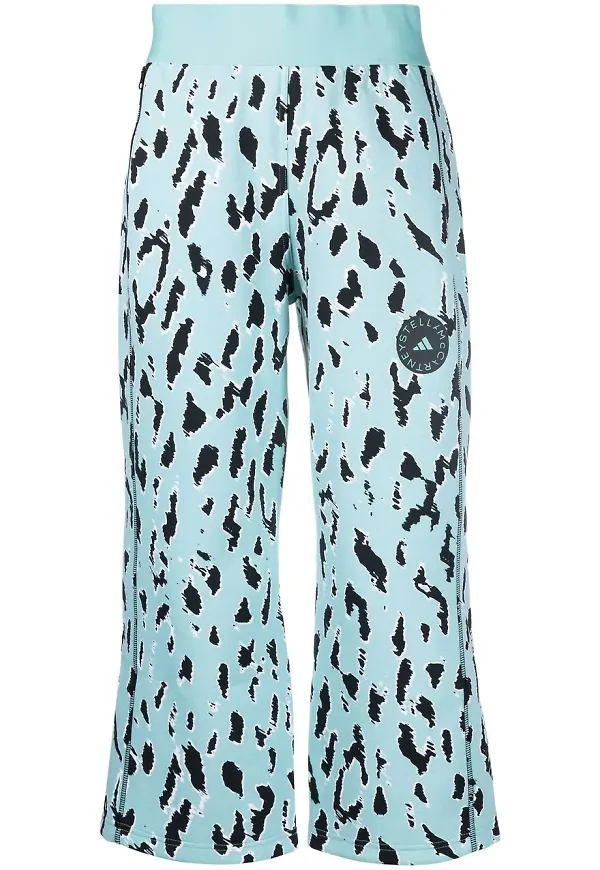 adidas by Stella McCartney croppade leopardmönstrade trackpants - Blå