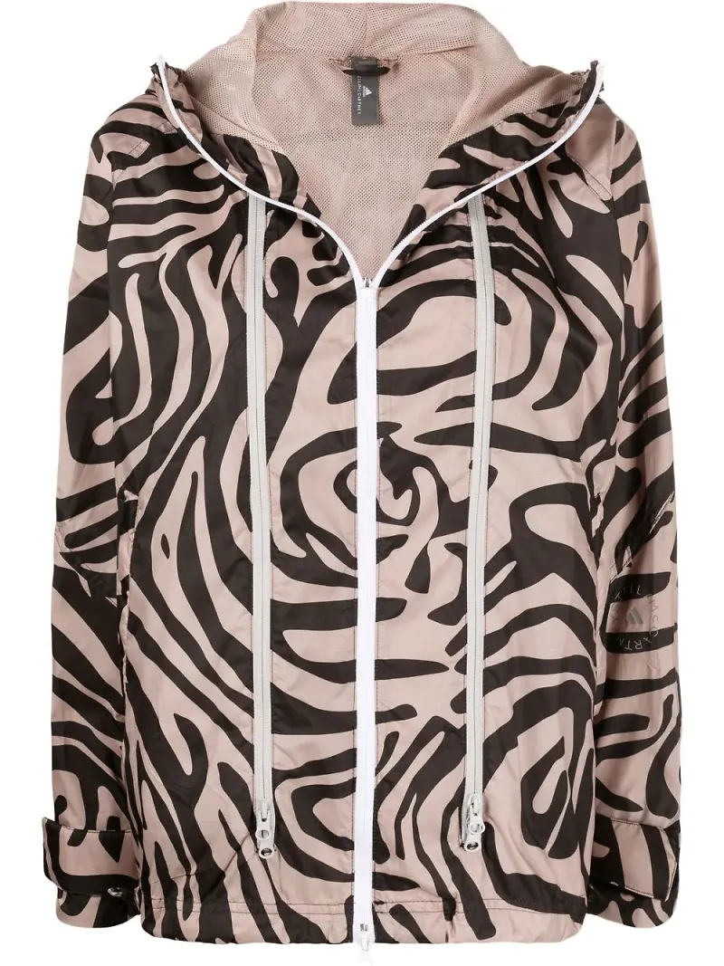 adidas by Stella McCartney djurmönstrad vindjacka med huva - Brun
