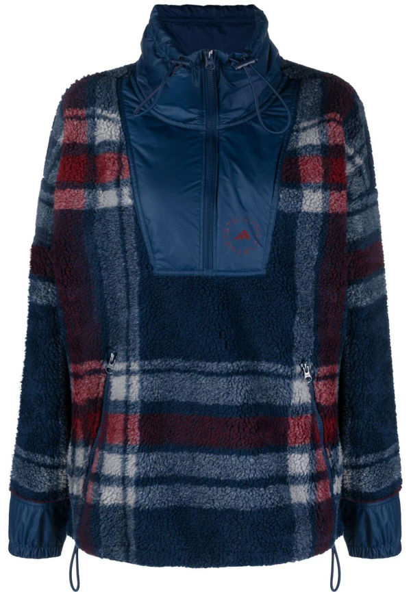 adidas by Stella McCartney skotskrutig fleecejacka i jacquard - Blå
