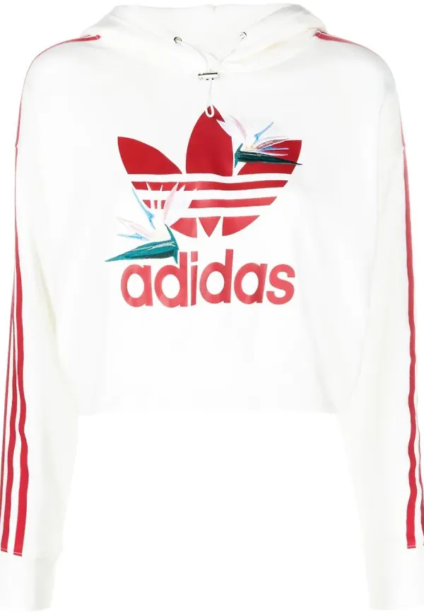 adidas långärmad hoodie med treklöverlogotyp - Vit