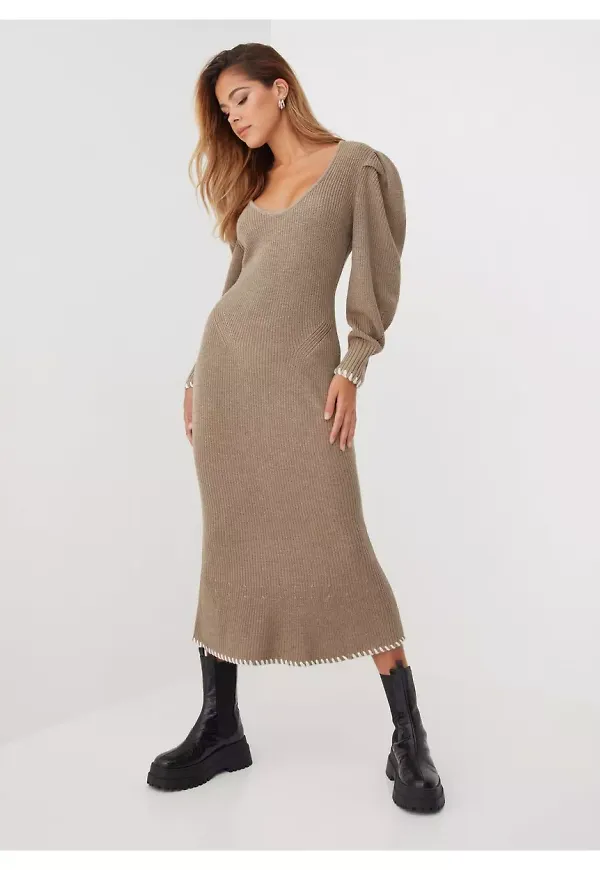 Adoore Knitted Hourglass Dress Stickade klänningar Beige