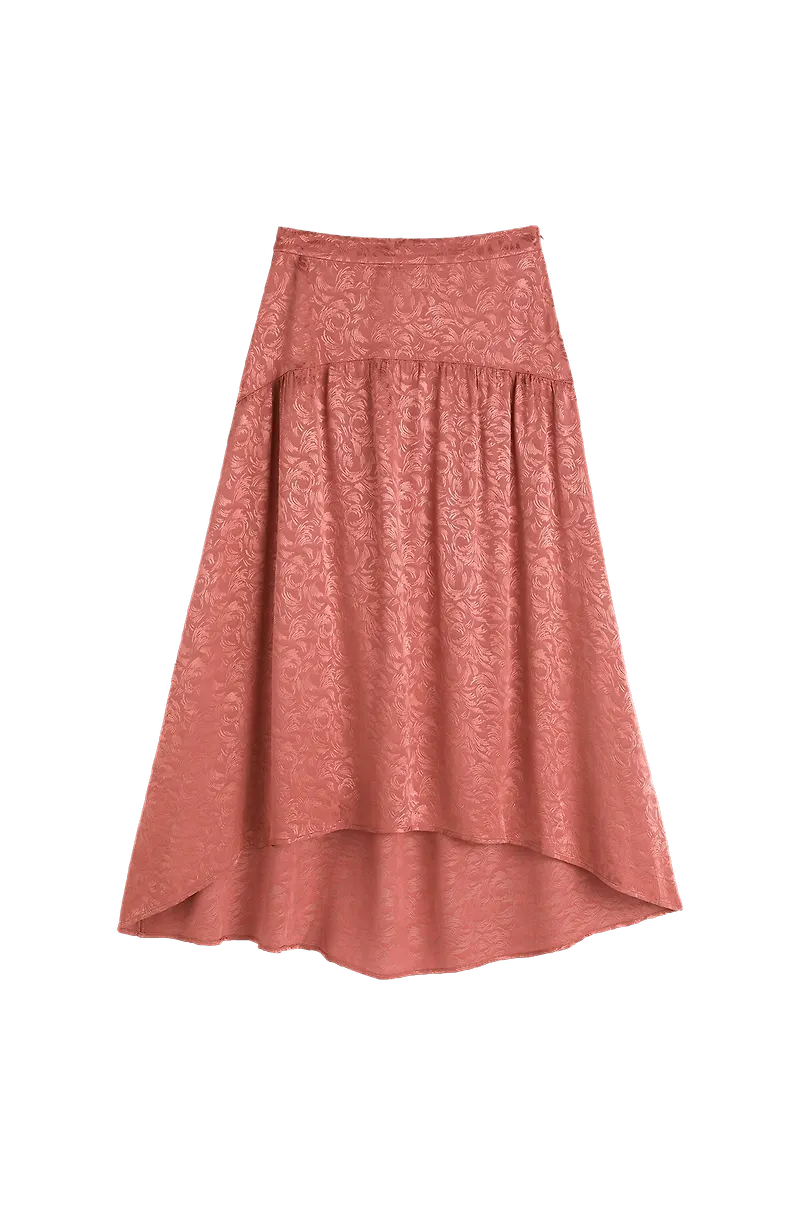La Redoute - Jacquardmönstrad, lång kjol med asymmetrisk nederkant - Rosa
