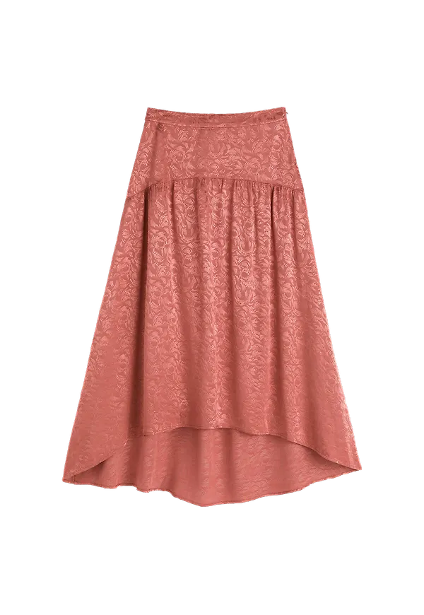 La Redoute - Jacquardmönstrad, lång kjol med asymmetrisk nederkant - Rosa