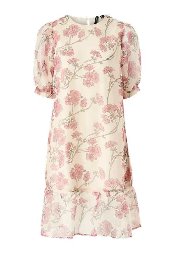 Vero Moda - Klänning vmInes S/S Flower Organza Calf Dress - Brun