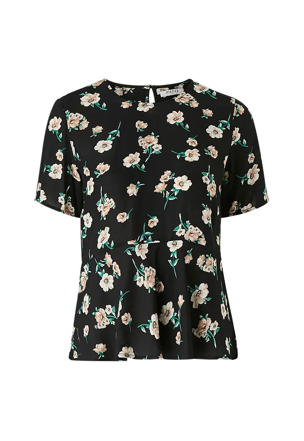 pieces - Blus pcNya SS Cutline Top - Svart