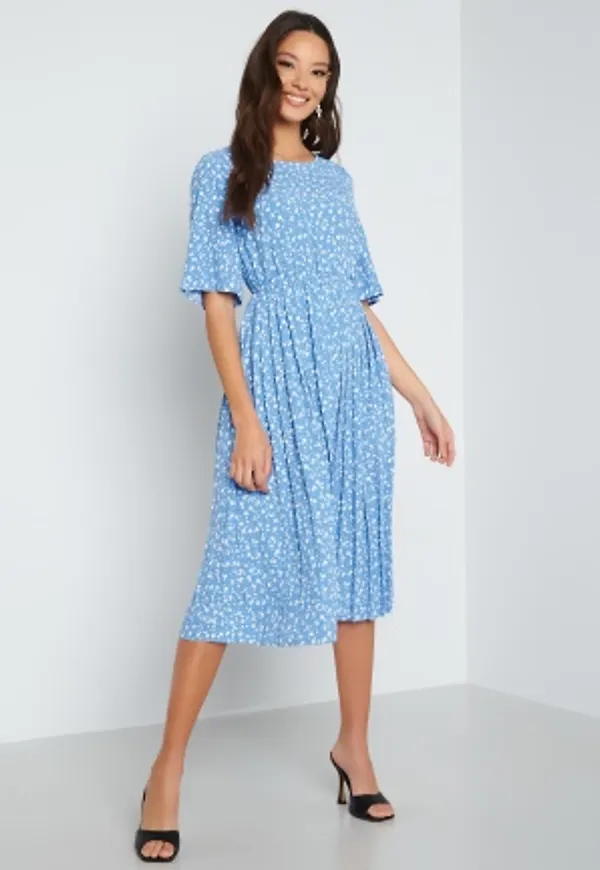 Happy Holly Eloise pleated dress Light blue / Floral 32/34