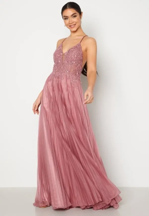 Christian Koehlert Maxi Glitter Plisse Dress Geranium Pink 36