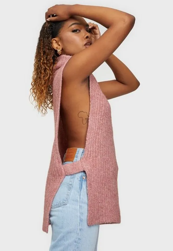 Jacqueline de Yong Jdybecca Life S/L Roll Neck Vest Kn Stickade västar Nostalgia Rose Melange